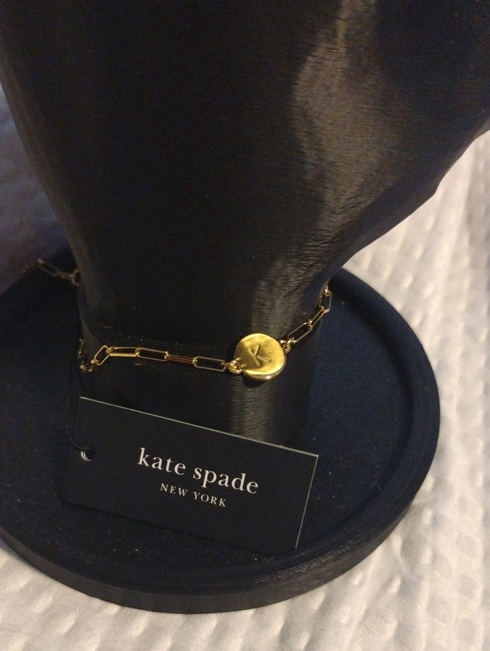 kate spade Gold Tone Link Bracelet with Logo Disc Initial K & Dustbag
